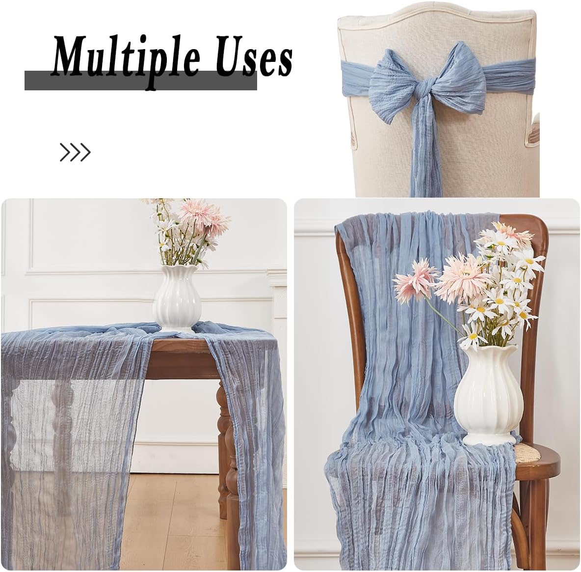 Dusty Blue 2 Pack Cheesecloth Table Runner 120 Inch 10 FT Boho Rustic Gauze for Wedding Baby Shower Party Farmhouse Summer Home Decor Washable