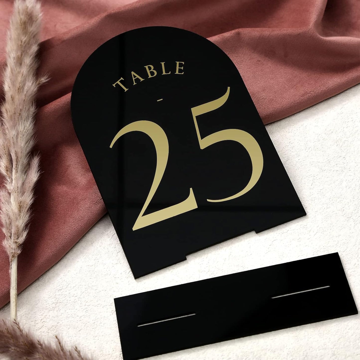 UNIQOOO Black Acrylic Arch Table Sign With Holders, 5x7 inches Wedding Table Numbers, 1/8 Inches Thick, DIY Blank Arched Acrylic Sign for Wedding reception, Centerpiece, Decoration, Event, Set 10