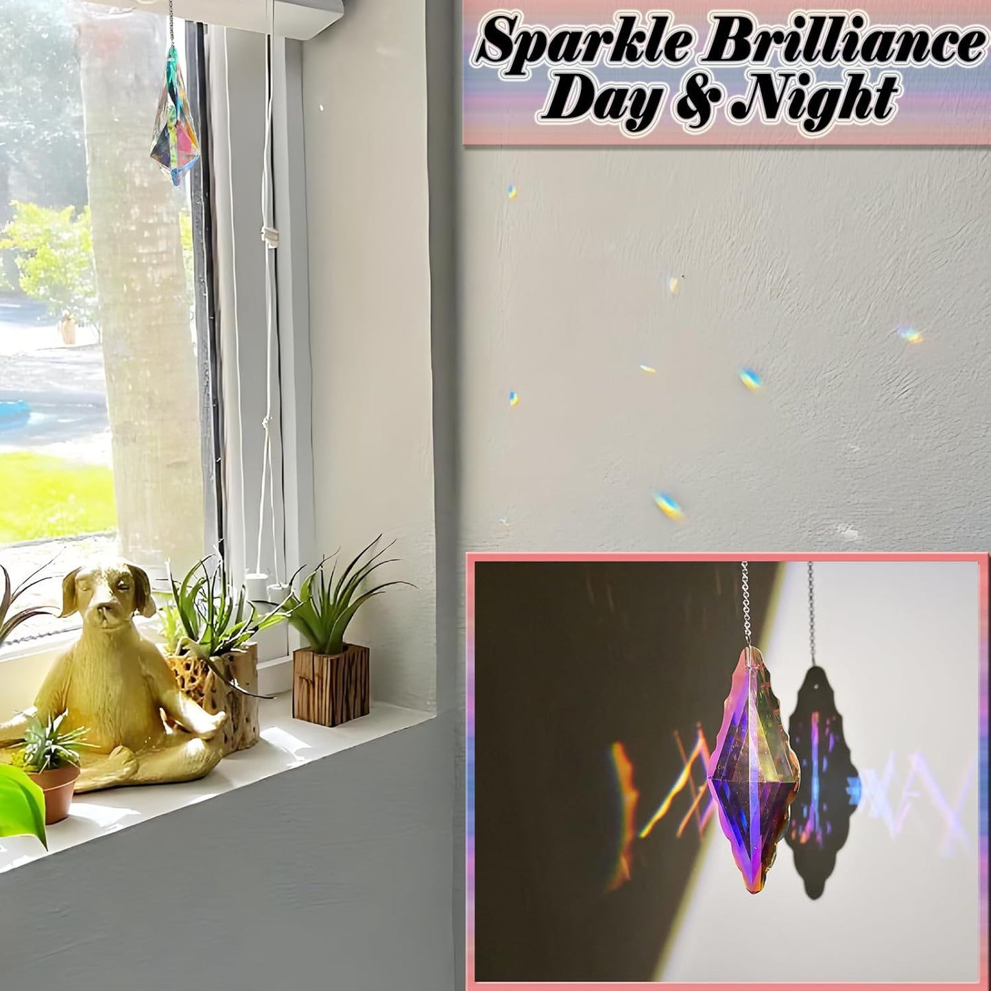 3PCS 5" Large Crystal Suncatcher Prisms - Hanging Crystals for Window & Garden, Sun Catchers with Prisms Decor | Creates Rainbows Indoors/Outdoors, Heavy Duty Hanging Crystals Decor