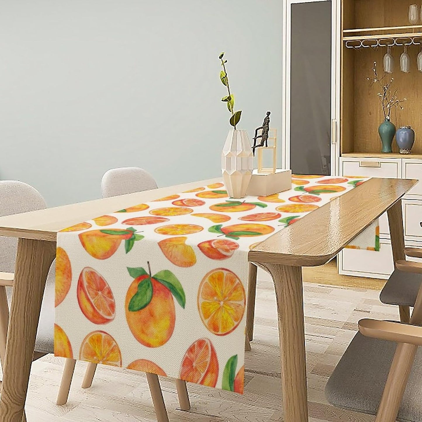 Watercolor Fruit Botanical Print Table Runner Spring Summer Orange Lemon Dinner Runner for Farmhouse Party Holiday Home Kitchen Dining Table Decor 13x36