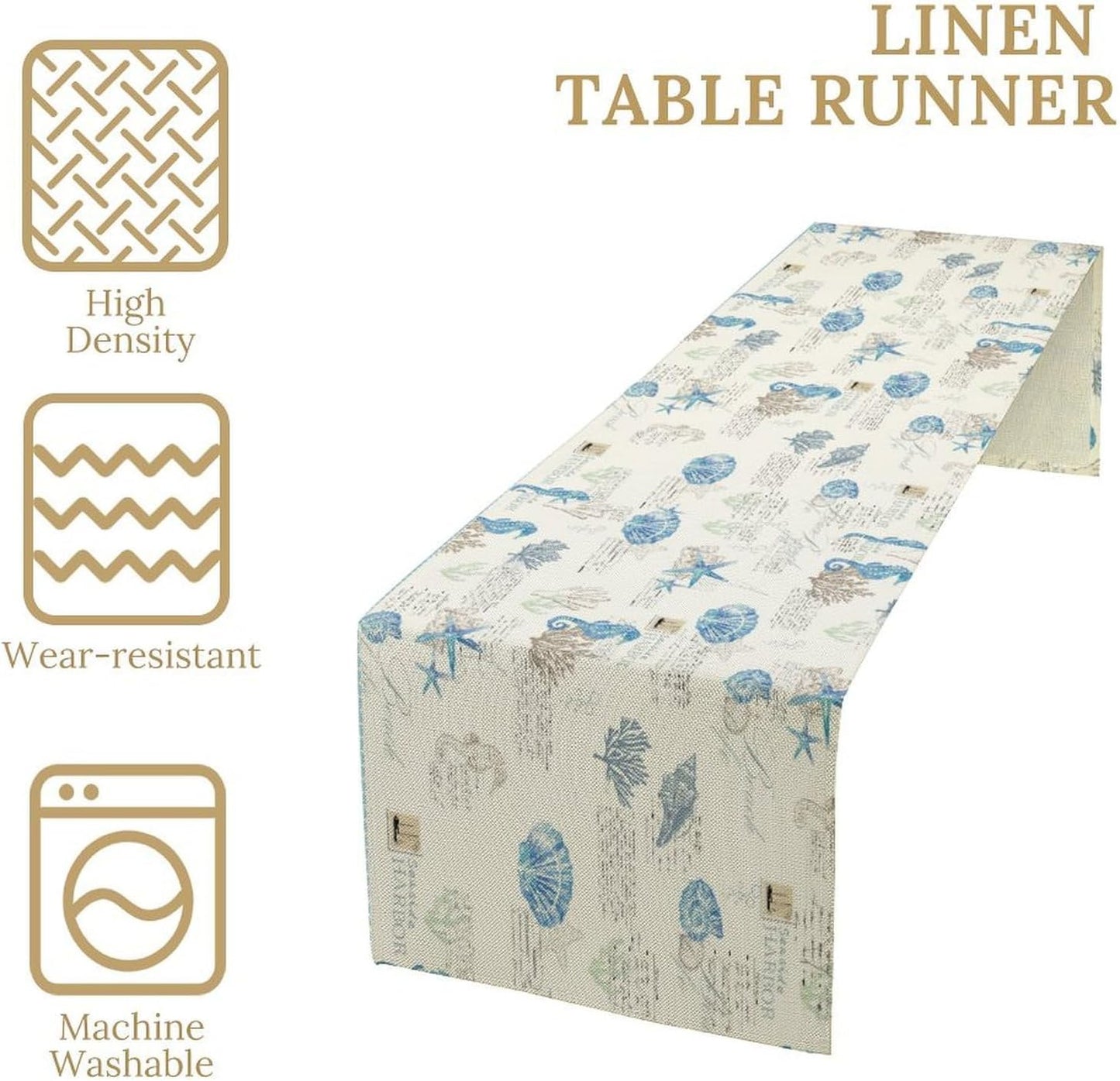 Starfish Table Runner,Vintage Nautical Seashell Tropical Beach Theme Coastal Ocean Sea Burlap for Hotel Indoors Outdoor Dining Room Kitchen Tablecloth, 13x80in