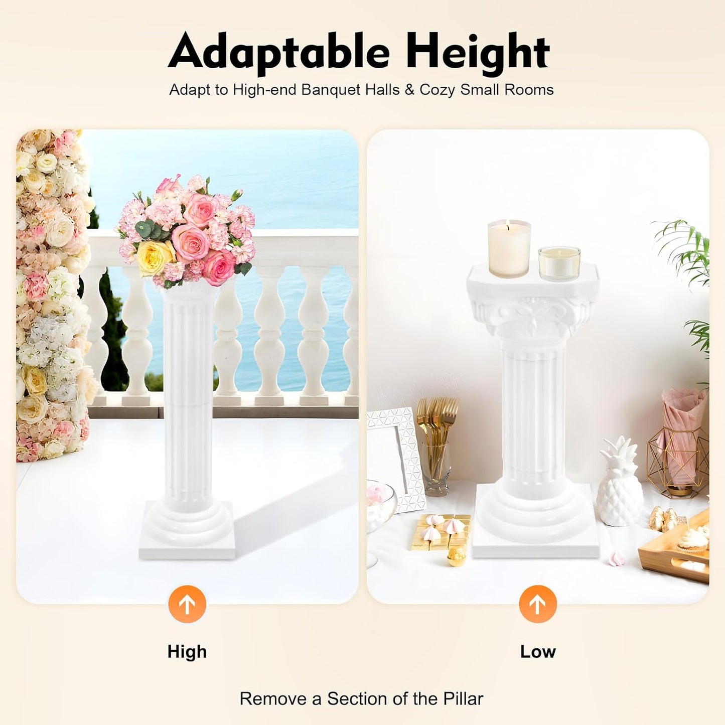 Roman Pillars Decoration Party Flower Pot Columns Set 2Pcs Decor Pedstal Stand 34.65in Flower Floral Wedding Party Event Road Decorative Columns(34.65in 2Pcs Style2)