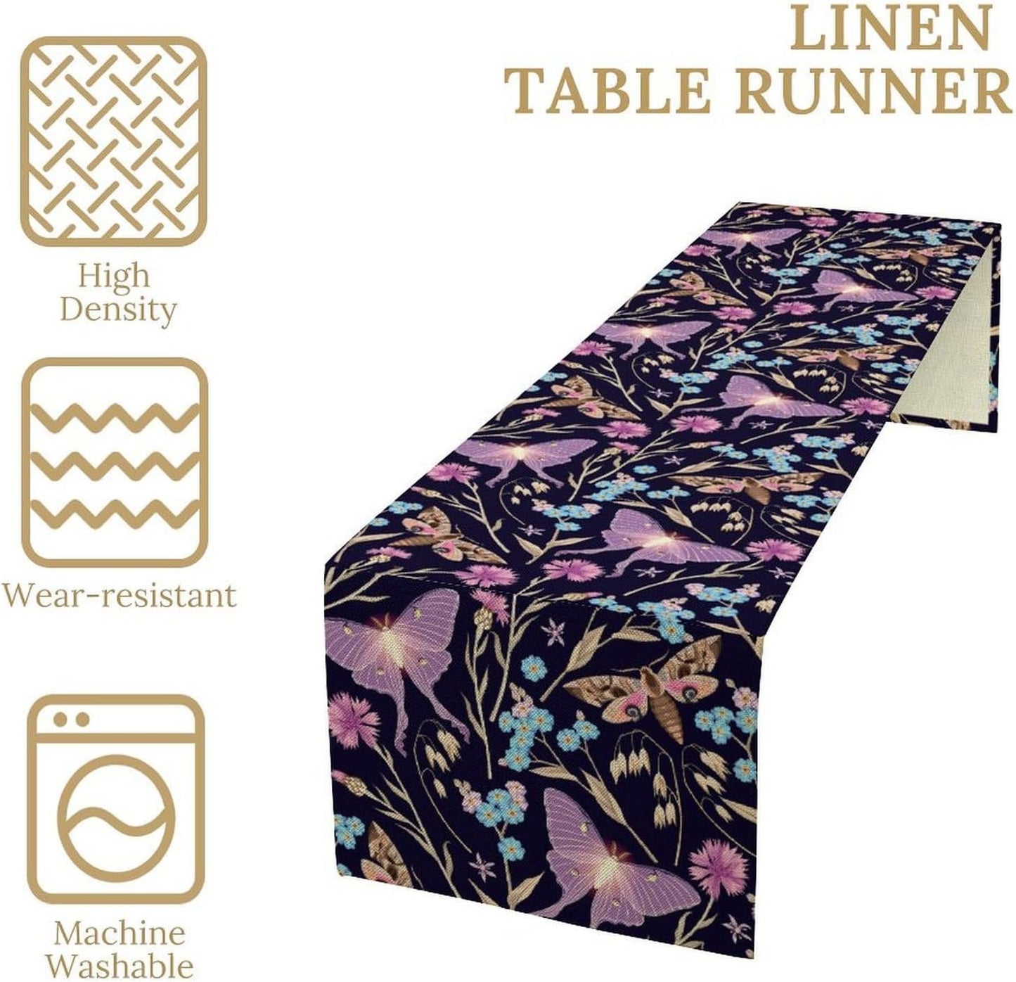 Moth Table Runner, Boho Aesthetic Moth Magic Table Runner for Home Kitchen Dining Party Indoor Outdoor Decoration 13x70 Inch