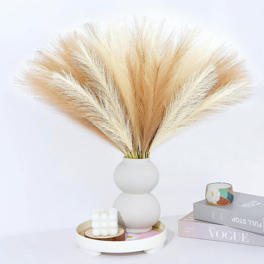 Pampas Grass Decor 30 Pcs 21.7 Inch Faux Brown Pampas Grass Bulk Artificial Dried Flowers Small Vase Filler Pompas Grass.