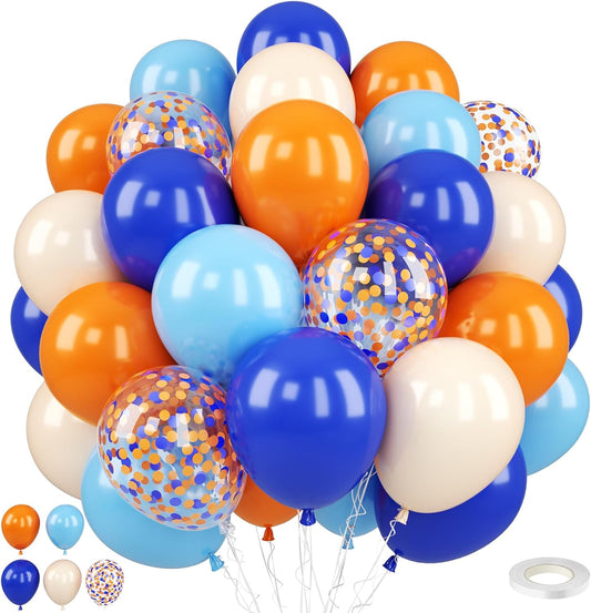 Blue and Orange Balloons Set, 50PCS 12 Inch Confetti Balloon Orange Dark Light Blue Apricot Nude Party Balloons Latex Helium for Boys Kids Baby Shower Graduation Wedding Blue Birthday Party Decoration