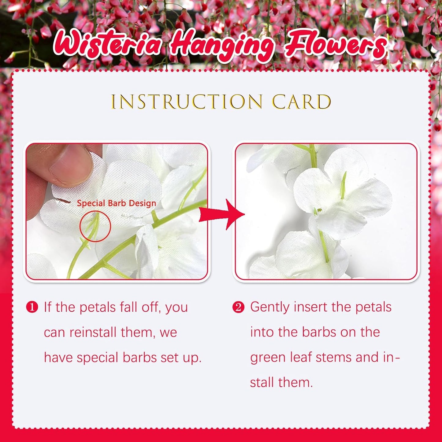 5 Pack Red Wisteria Hanging Flowers, 3.44 Ft Fake Hanging Flowers, Artificial Wisteria Garland Vines for Wedding Room Backdrop Outdoor Patio Garden Decoration