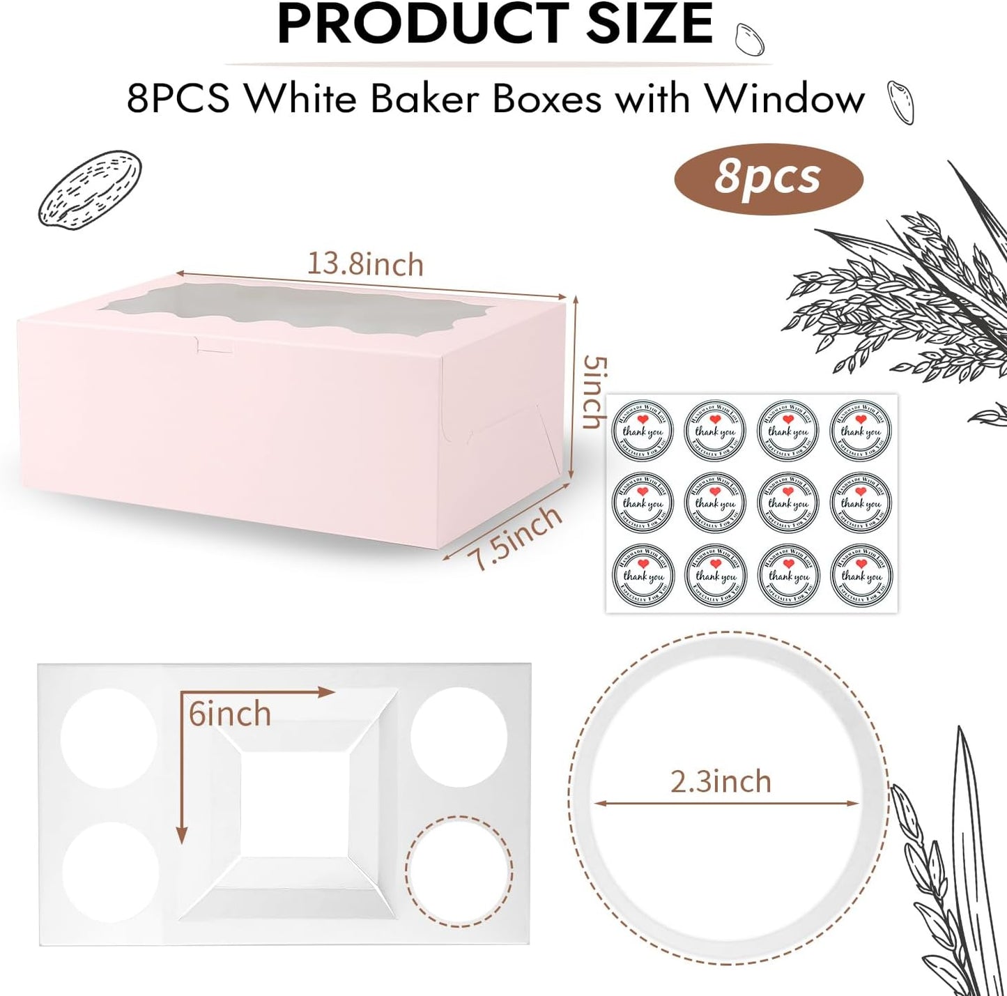 JCD 8 Packs Pink Bento Cake and Cupcake Box 5 Holes Fit 4 Cupcakes and 1 Mini Cakes Cupcake Combo Boxes for Party Bakery Supplies (Pink 1+4/8Pcs)