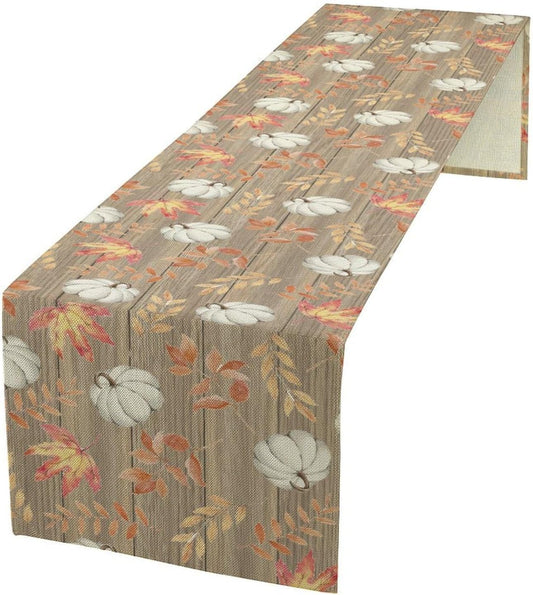 Autumn Table Runner,Pumpkins Maple Leaves Wood Fall r Seasonal Table Runner Kitchen Dining Table Decoration for Home Party Decor 13x70 Inch