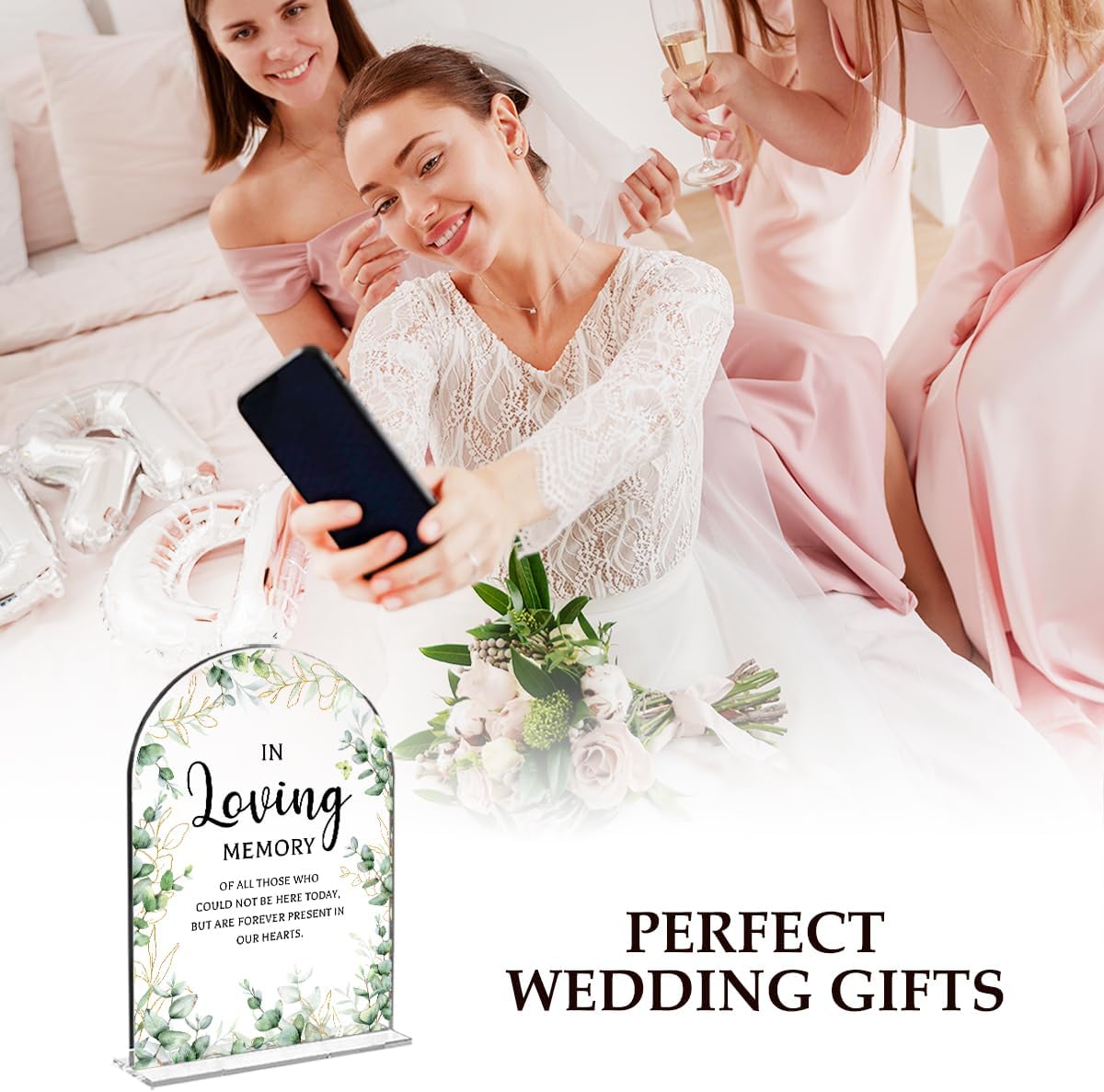 Wedding Memorial Sign，In Loving Memory Wedding Sign，Weddings Supplies 5x7 Inch, Wedding Decor Loving Memory Sign for Ceremony And Reception，Arch Acrylic Table Signs for Wedding, Anniversary (Foliage)