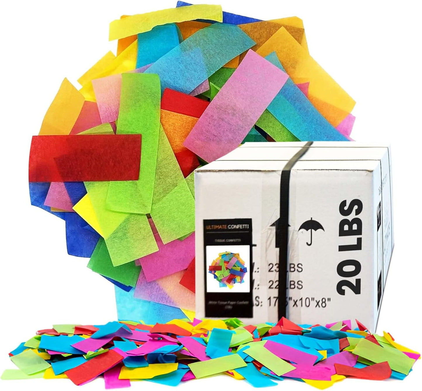 Multicolor Biodegradable Confetti - Rectangular Fluttering Tissue Paper Confetti for Cannon and Launcher use – Best for Gender Reveal, Parties, Concerts and Weddings - 20 lb, 320 oz