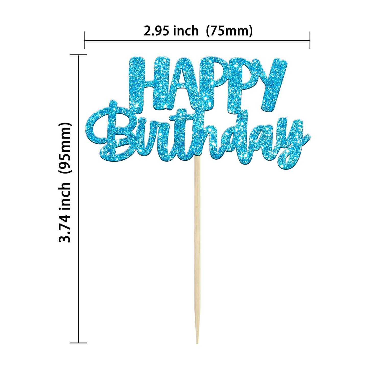Gyufise Happy Birthday Cupcake Toppers Blue Glitter Birthday Cake Topper Picks Dessert Topper Decoration for Birthday Party Anniversary Celebration Pack of 24