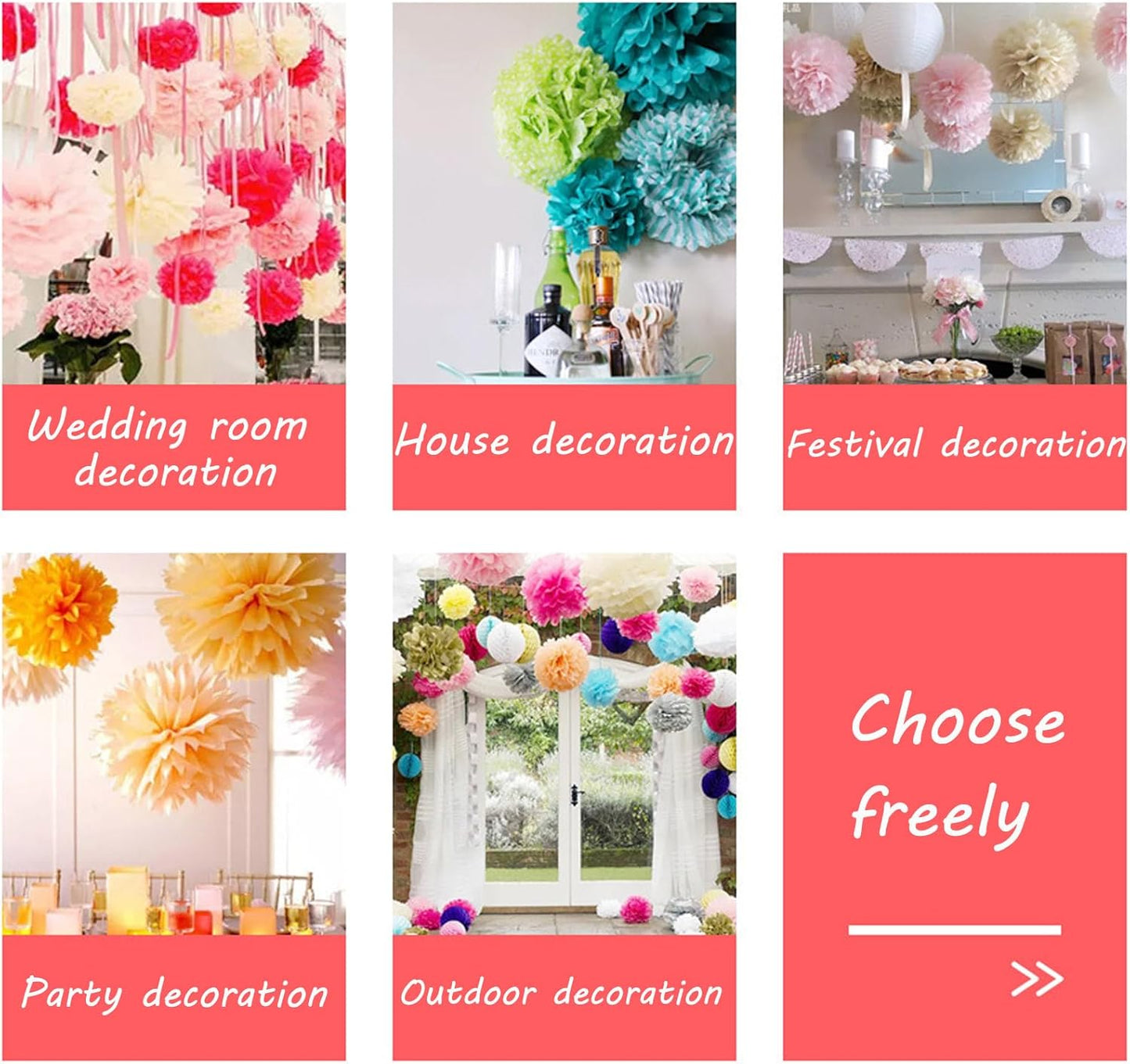 Capesaro Blush Pink, Dusty Rose Gold Paper Pom Poms - Tissue Pom Poms Decorations for Party Wedding Hanging Decor - 16 Piece Set