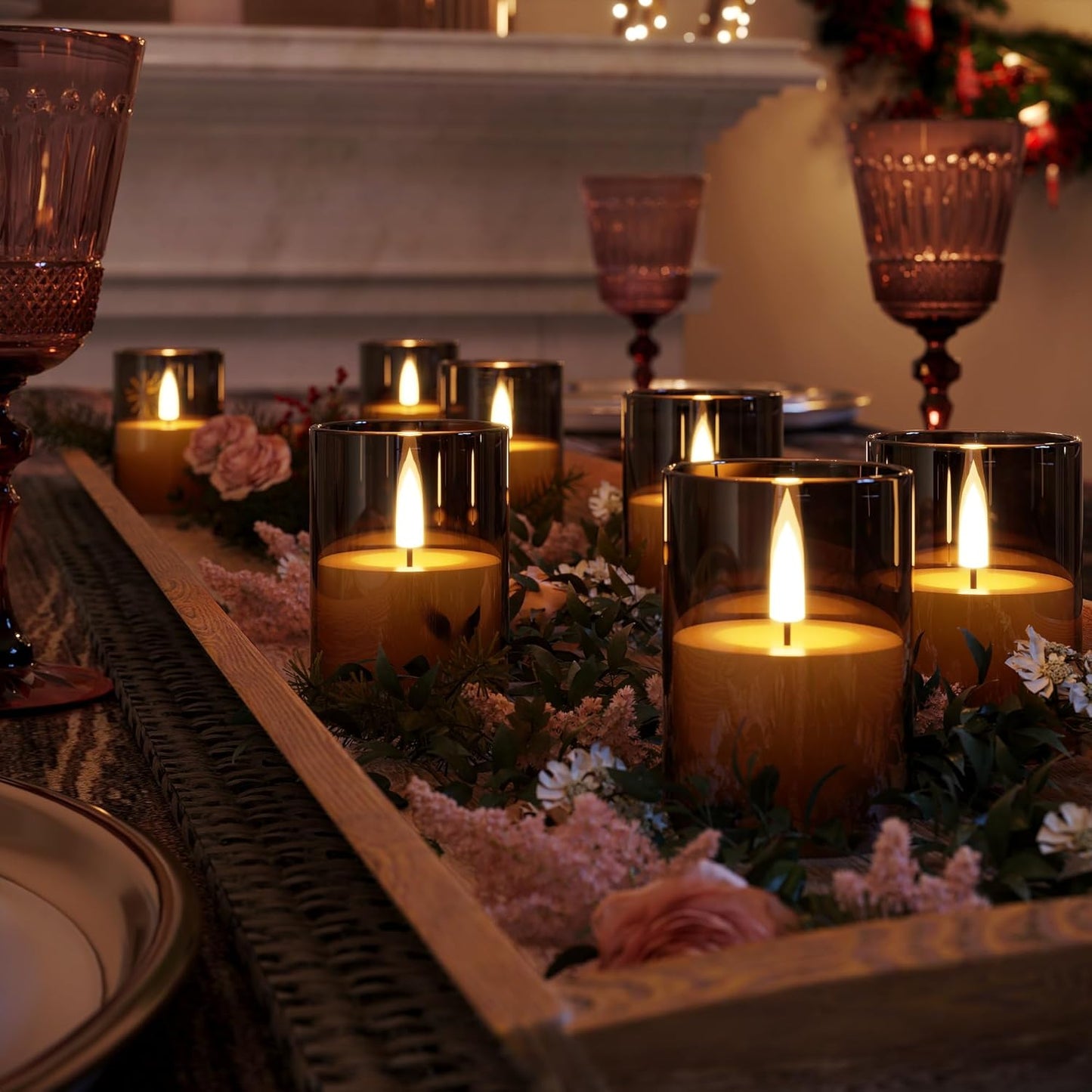 12Pack Flickering Flameless LED Candles with Timer, Battery Powered - Small Pillar & Votive, Black (2"X3")