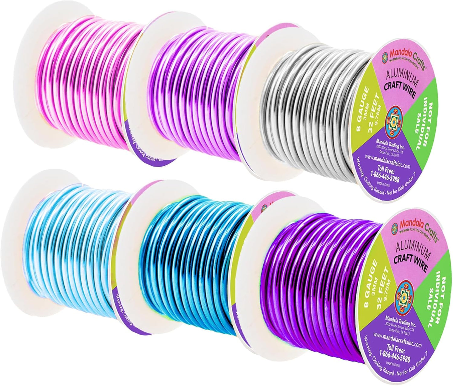 Mandala Crafts 8 Gauge Anodized Aluminum Craft Wire for Jewelry Making - 120 FT Colored Flexible Silver Lavender Purple Pink Ice Blue Turquoise Wire - Bendable for Bonsai Armature Crafting Sculpting