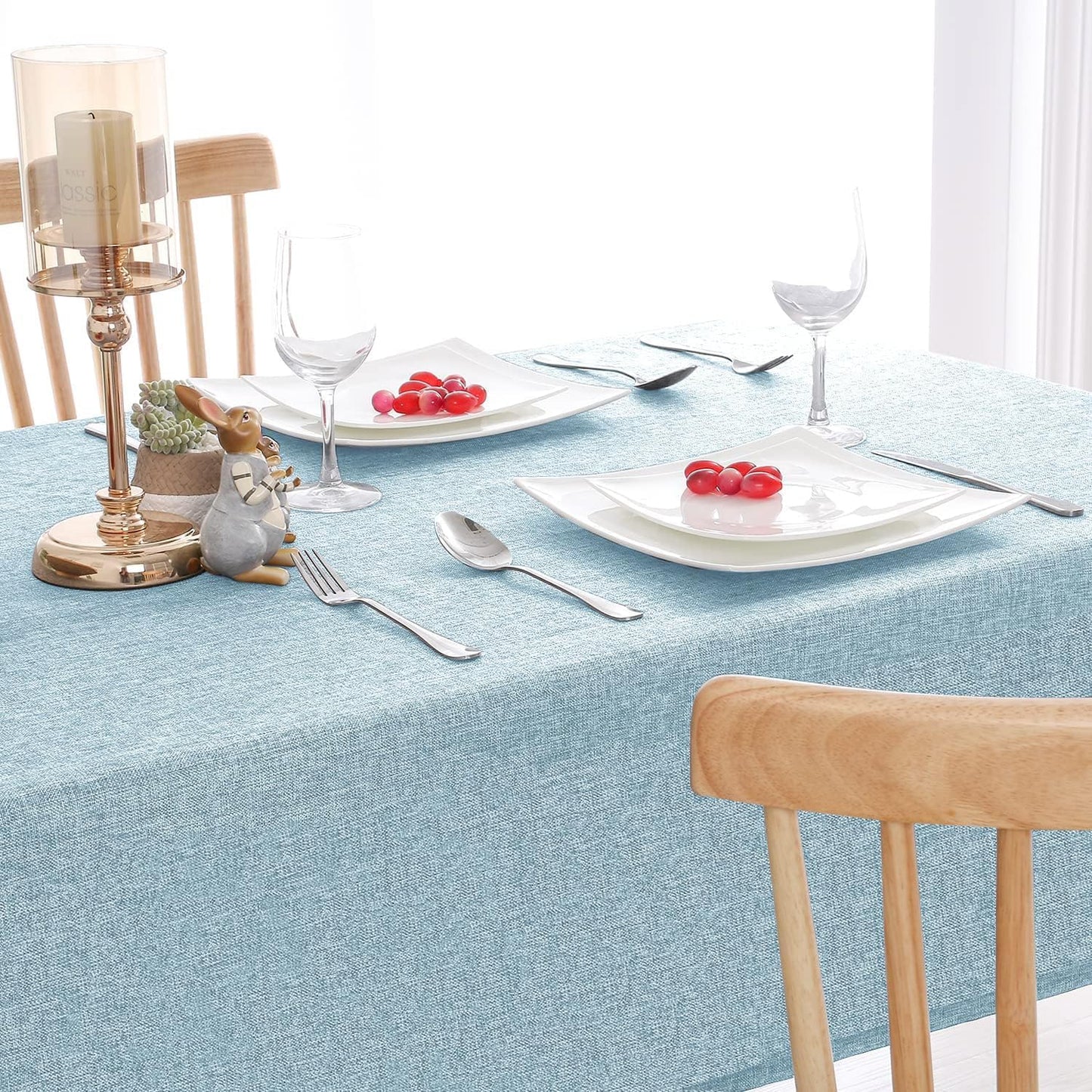 Hiasan 2 Pack Faux Linen Square Tablecloth - Wrinkle and Stain Resistant Washable Table Cloth for Kitchen Dining Room Holiday Table Cover for Party Dinner, Lux Slate Blue, 54 x 54 Inch