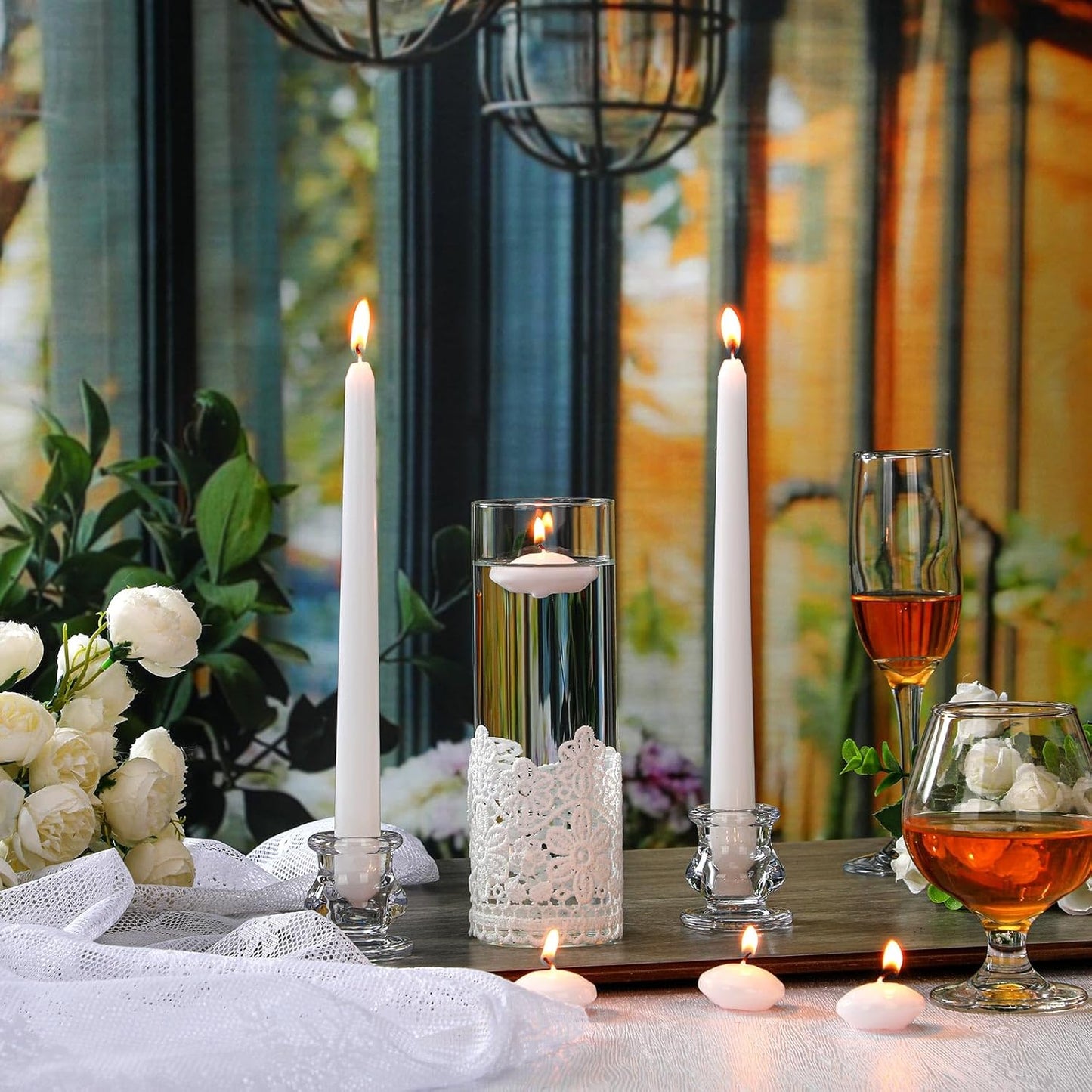 Irenare Unity Candles with Holder for Wedding Ceremony Wedding Decortions Accessories Glass Candle Holder Pillar Candle for Formal Events Church(Lace)