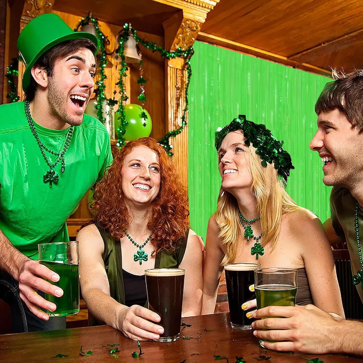 BEISHIDA 2Pcs Green Door Streamer Fluorescent Blue Backdrop Blue Foil Fringe Curtains Tinsel for Birthday Baby Shower Halloween Backdrop Wedding Party Decoration (3.28 ft x 6.56 ft)