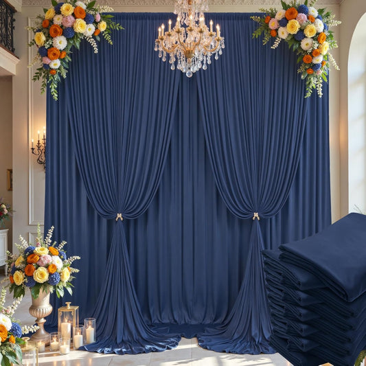 60×14ft Wrinkle Free Navy Blue Backdrop Curtain for Wedding Parties,12 Panels 5×14ft Height Soft Silky Polyester Photo Backdrop Drapes Curtains for Birthday Photography Stage Events Background Cloth
