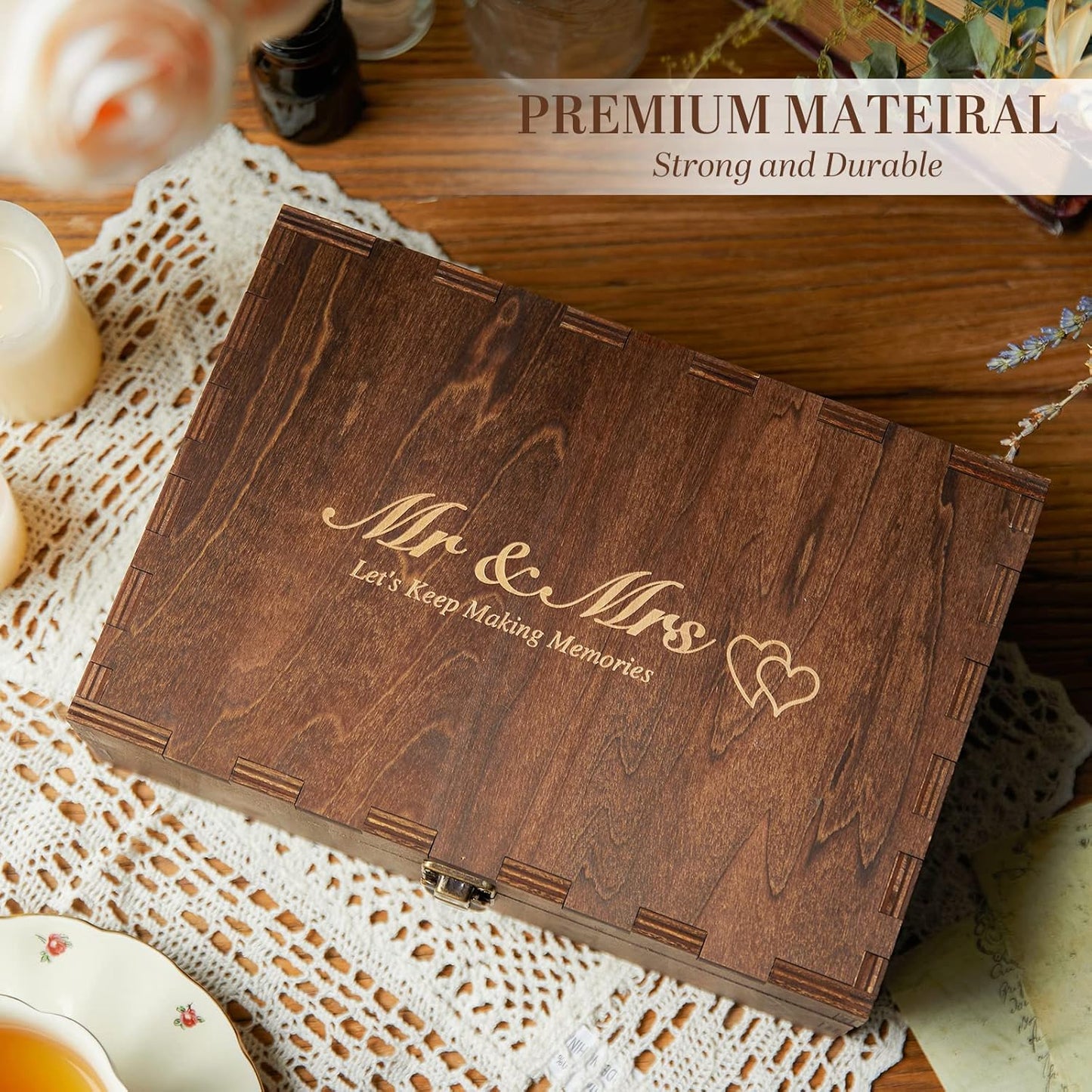 AW BRIDAL Wedding Keepsake Box with Lids, Mr and Mrs Engraved Wood Memories Box for Storage, Bridal Shower Gifts for Bride, Engagement Gifts for Couples, Wedding Gift for Bride and Groom