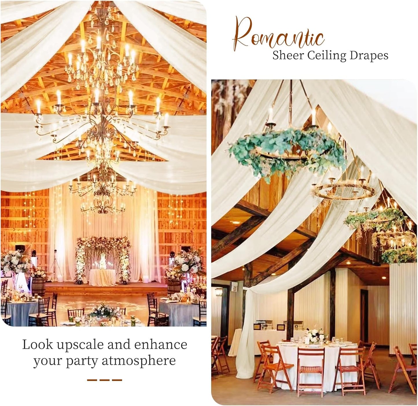 6 Panels Ivory Ceiling Drapes 5ftx10ft Wedding Chiffon Fabric Arch Draping Sheer Curtains Soft Drapery for Party Ceremony Stage Swag Decorations