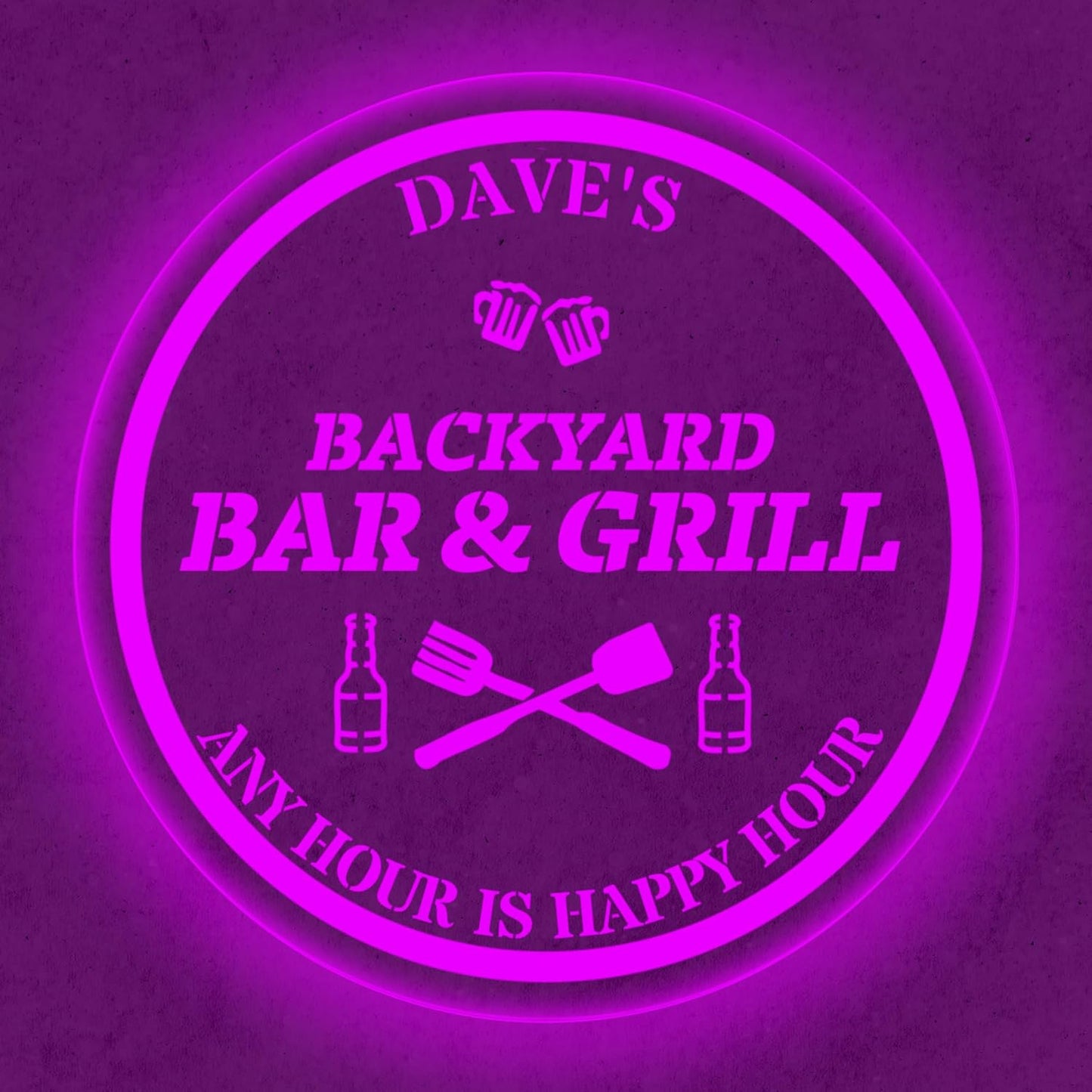 Custom Acrylic LED Bar Sign – Personalized Color Changing Wall Decor for Backyard Patio, Home Bar, Kitchen, or Man Cave (Bar & Grill, 12 INCHES)