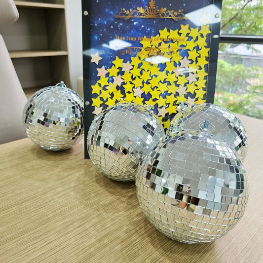 Yescom 4PCS 7" Mirror Disco Ball Set Small Hanging for 70s 80s Party Events Wedding DJ Dance Club Bar Stage Lighting Holiday Business Home Decor Silver