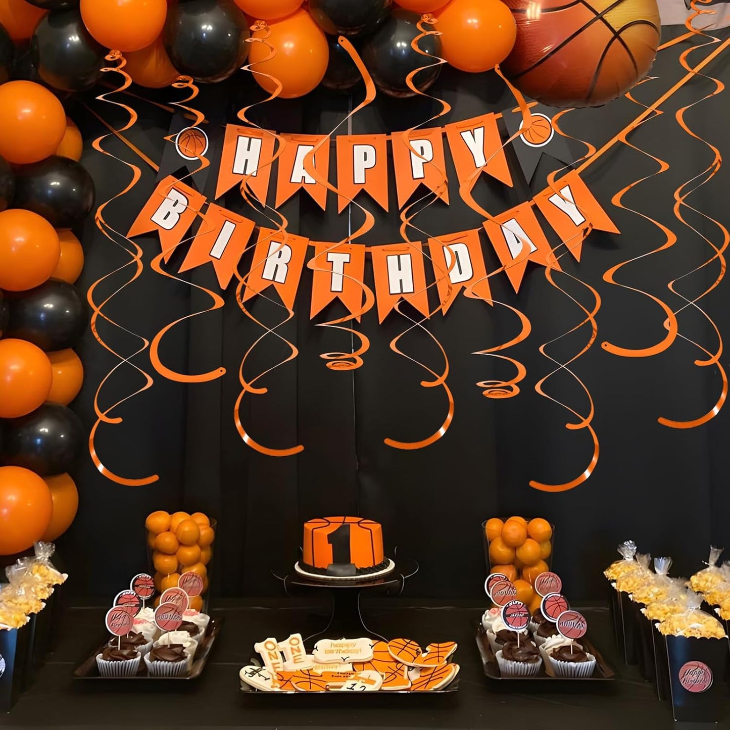 24 PCS Orange Hanging Swirl, Sparkle Ceiling Decorations, Plastic Streamer Party Decorations with Double-Swirls and Single-Swirls for Birthday Decorations, Graduation, Halloween, Baby Shower