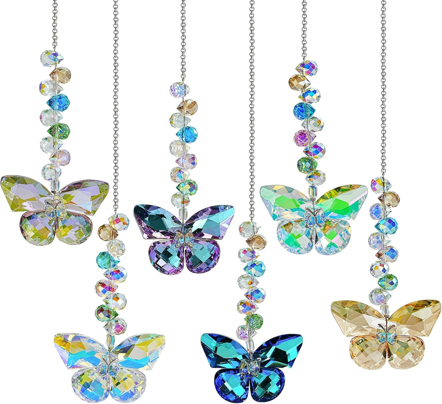 HDCRYSTALGIFTS 6PCS Crystal Butterfly Suncatchers for Window Hanging Ornaments, Rainbow Maker Sun Catchers Indoor Window Wedding Garden Home Decor Gifts