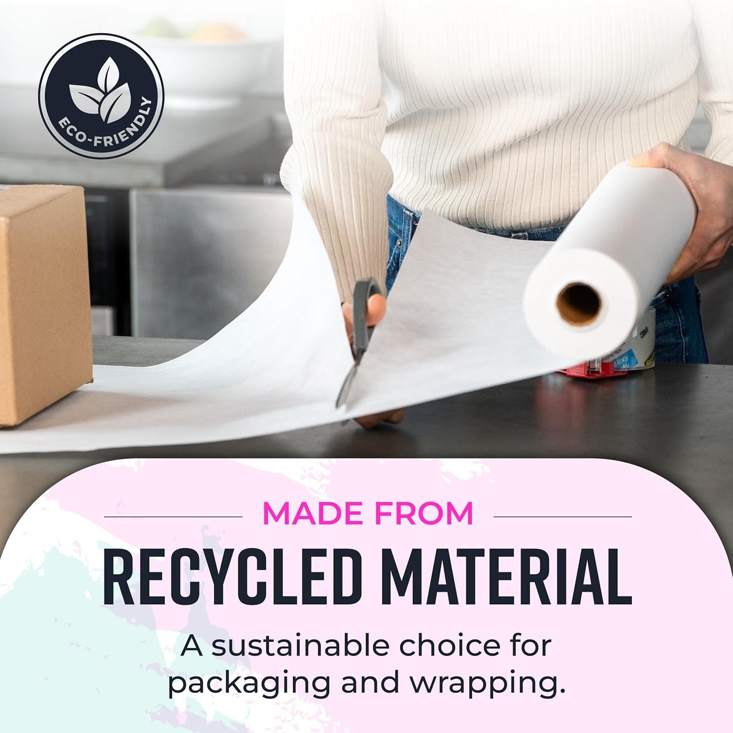 Bryco Goods 18”x1200” (100’) White Wrapping Paper – Kraft Paper Roll for Painting, Drawing, Banner, Bulletin Board, Easel Use, Floor Covering, Packaging, Shipping, Arts & Crafts – Made in USA