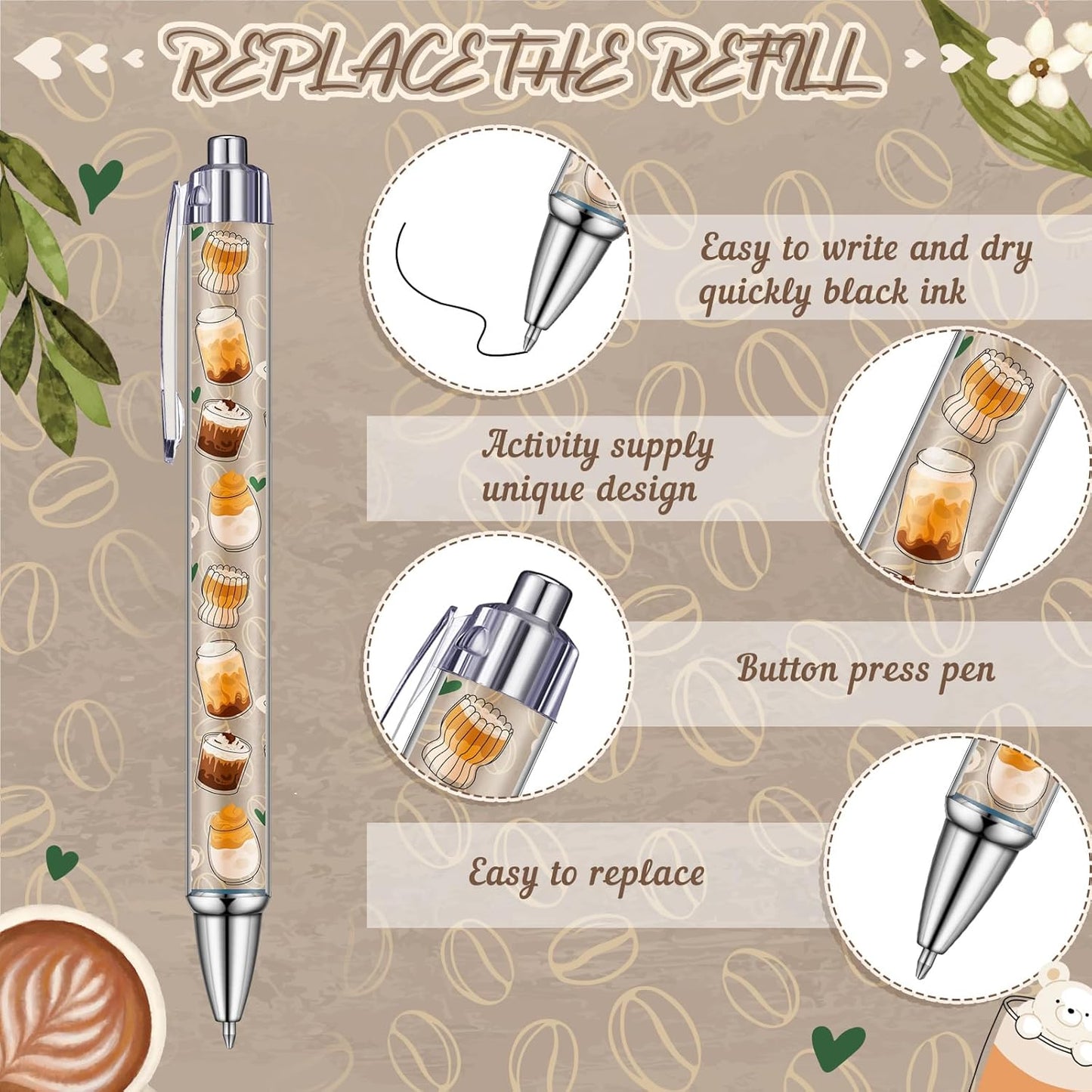 24 Pcs Coffee Party Gift Pens Bulk Party Favors Coffee Lovers Themed Decorations Black Ink Kawaii Ballpoint Pen for School Office Birthday Supplies Aesthetic Accessories