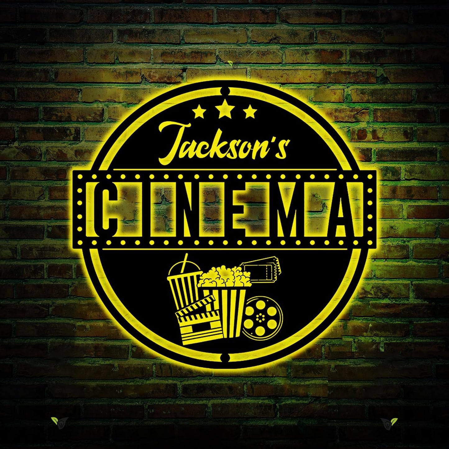 Custom Movie and Popcorn Metal Wall Art LED Light Custom Family Cinema Home Theater Name Sign Home Decor Theater Decor Xmas Birthday Gift