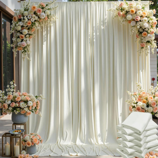 50×12ft Wrinkle Free Ivory Backdrop Curtain for Wedding Parties, 10 Panels 5×12ft Long Soft Silky Polyester Backdrop Drapes Cream Photo Back Drop Curtains for Party Photography Background Cloth