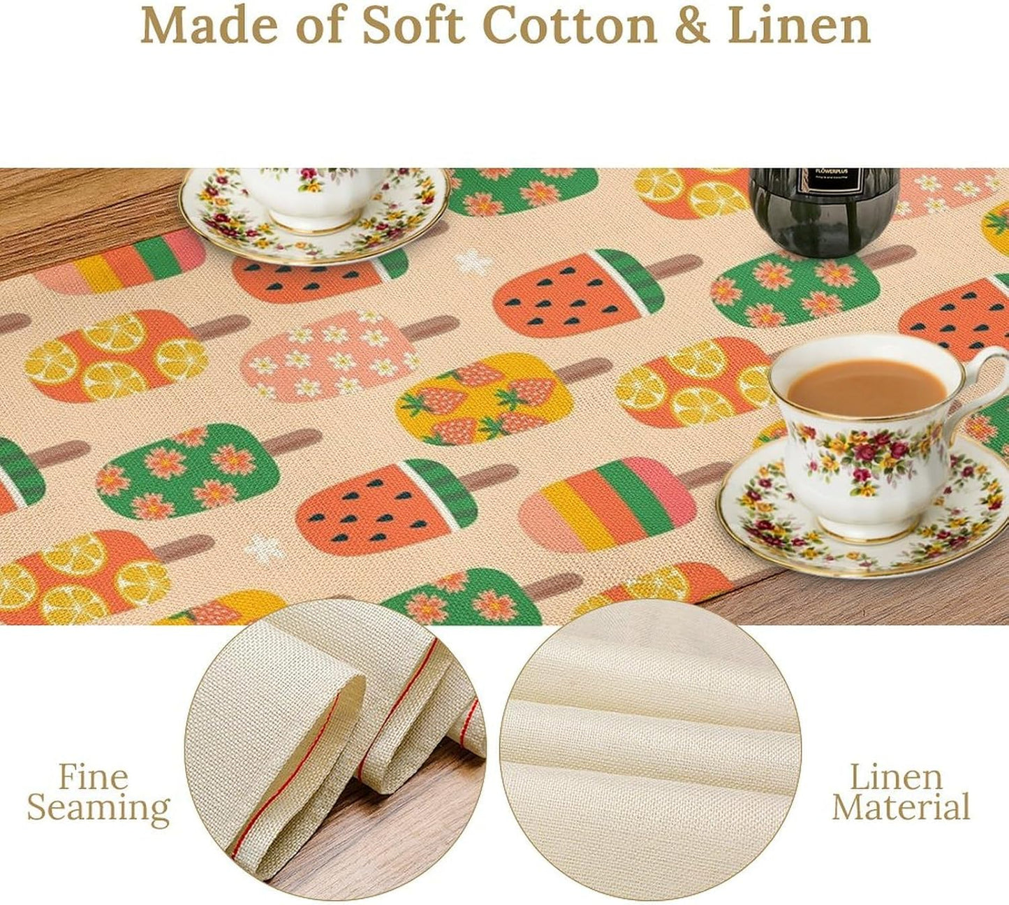 Summer Popsicles Table Runner, Colorful Cute Ice Cream Childish Seasonal Dinner Runner for Party Holiday Home Kitchen Dining Table Decor 13"x36"