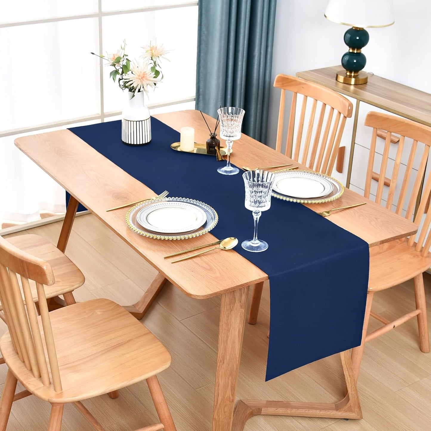 Farmhouse Navy Blue Table Runner Dining Table Runners 90 Inches Long Coffee Table Runner for Dresser Living Room Bedroom Holiday Party Banquet 12X90 Inch