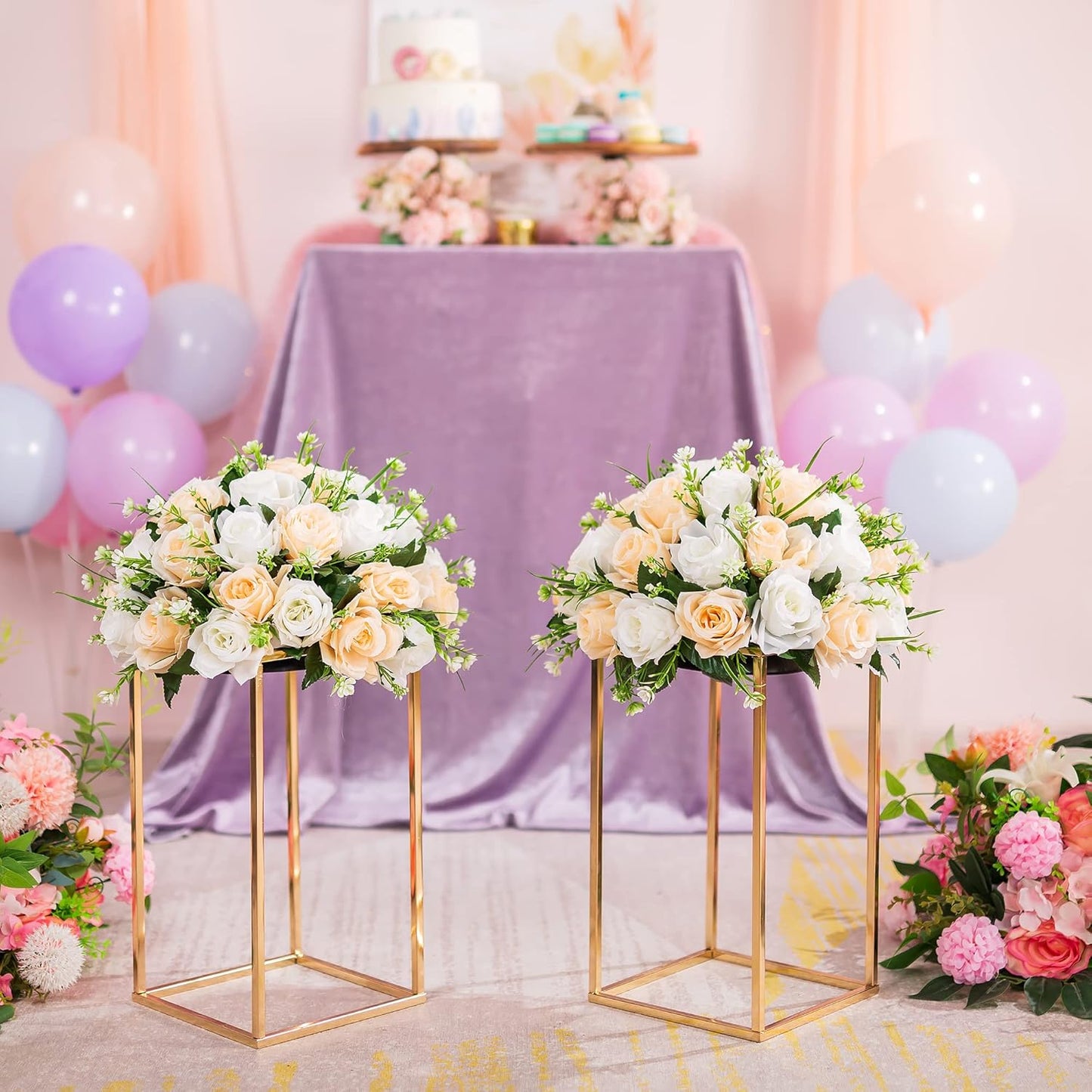 Gold Flower Stand for Table: 15.7” Tall Centerpiece Stand for Wedding Table Reception Floral Center Pieces with Home Decoration Party Event 2 PCS