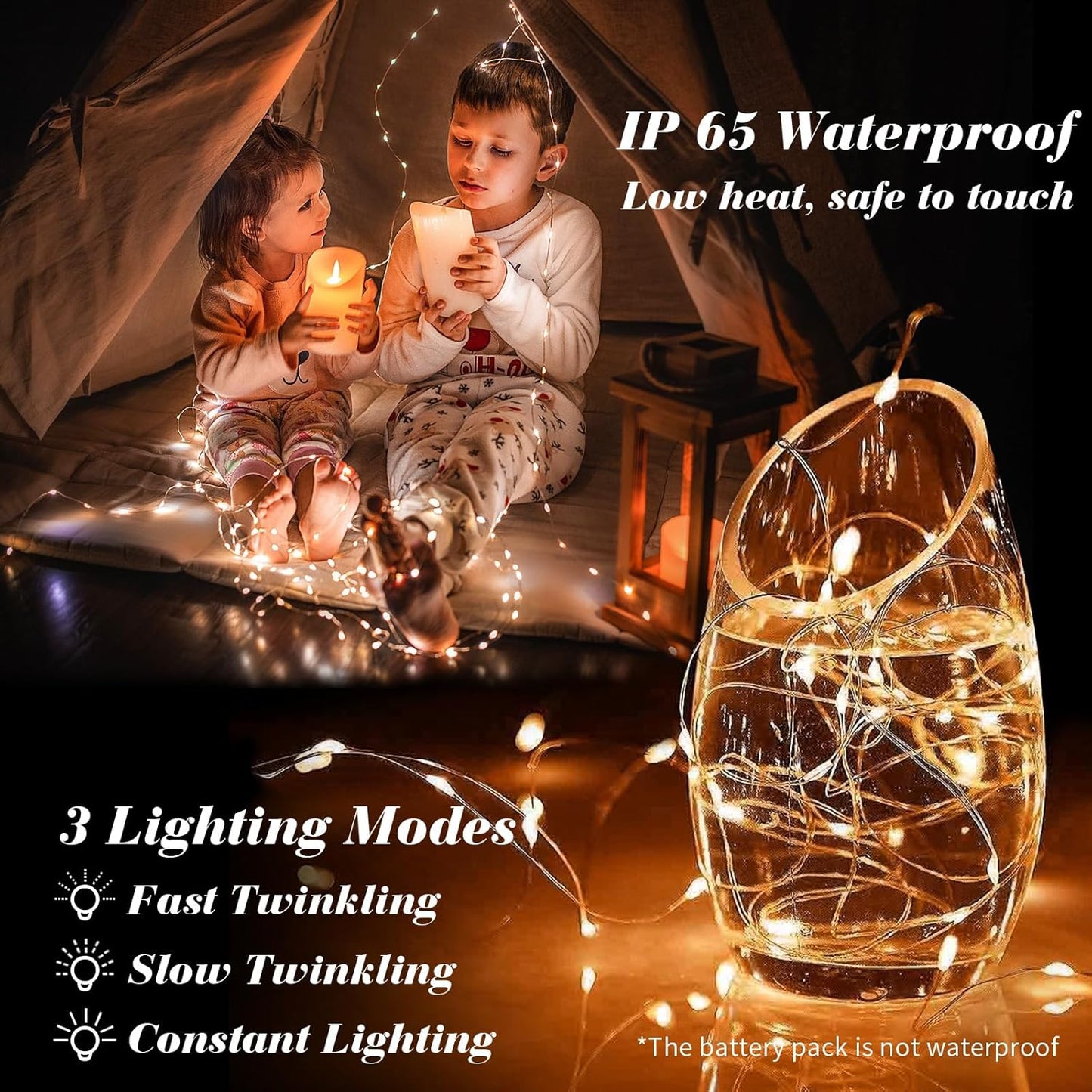 ZGWJ 24 Pack Halloween Fairy Lights Battery Operated, 7ft 20 Mini LED Halloween Fairy String Lights Silver Wire 3 Modes Waterproof for DIY, Parties, Bedroom Decorations,Orange