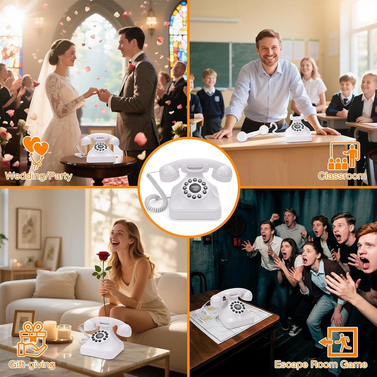 Guest Book Audio Wedding Phone,Record Voice Messages,Retro Guest Book for Wedding or Birthday Party Message Voicemail,Save The Blessings of Your Relatives and Friends（White）