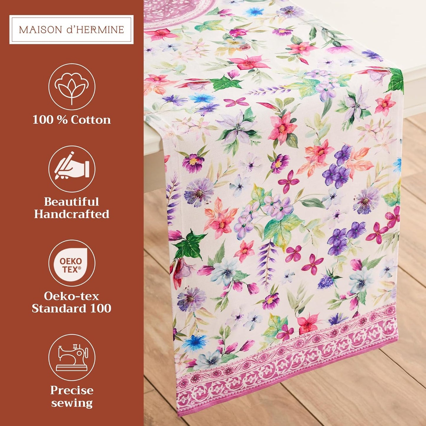 Maison d' Hermine Table Runner 100% Cotton Single Layer Table Runners 108 inches Long Decorative for Home Kitchen Dining Party Baby Shower Wedding Bridal Shower Spring Summer (Chardon, 14.50" x 108")