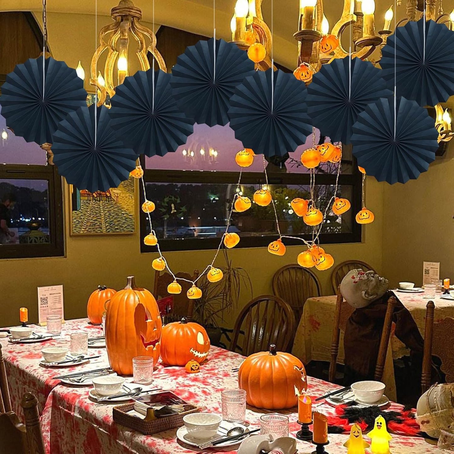 Black Party Decorations,Halloween Decor Events Accessories,Black Birthday Decorations,Anniversary Decorations for Party,Birthday Decorations for Men 12in Hanging Paper Fans 30 Color DIY Set(Black)