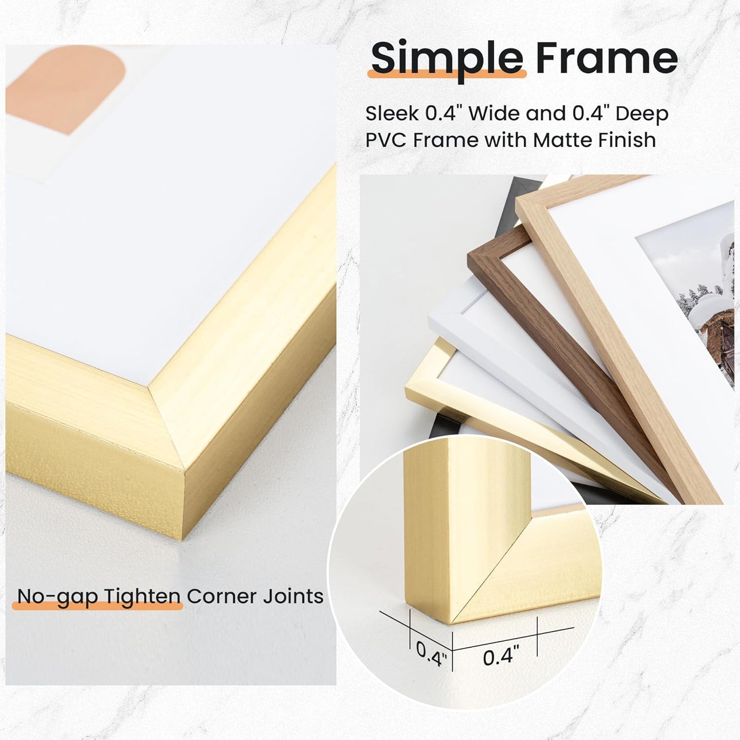 20x30 inch Picture Frame, 20x30 Photo Frames with 16x24 Removable Mat - High Definition Plexiglass - Vertical and Horizontal Display - Wall Hanging Poster Frame - Gold, 3 Pack