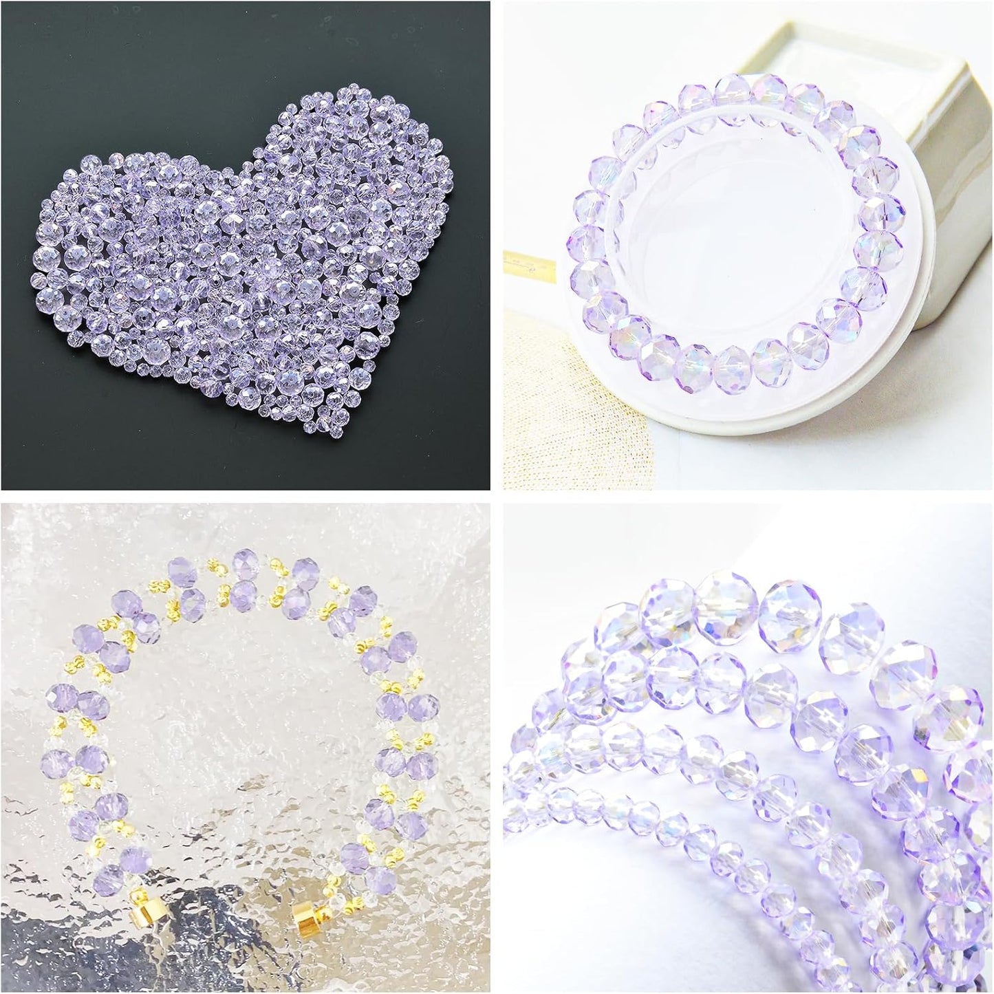 1200Pcs 4mm Crystal Glass Beads for Jewelry Making Beads for Bracelets Necklace Pendants Making Supplies(Light Purple)