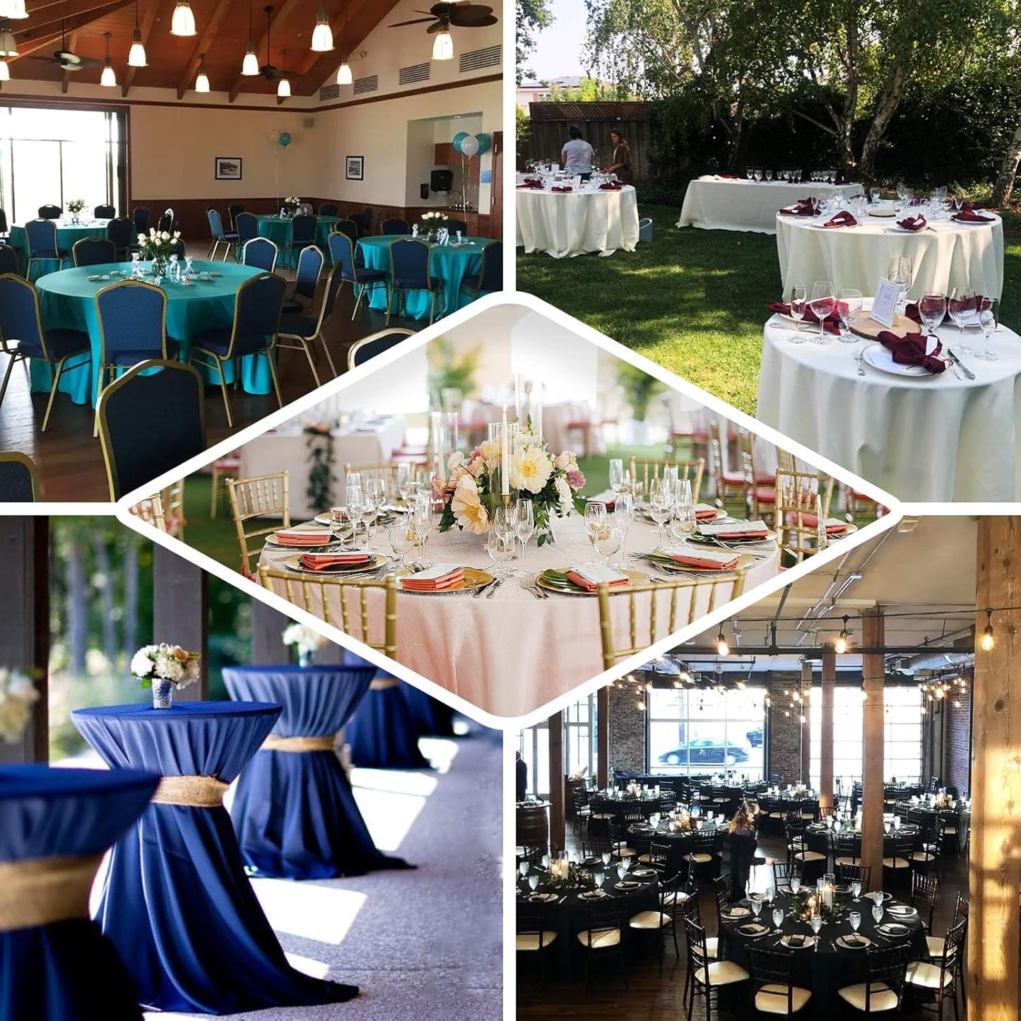 Efavormart Round Tablecloth, 132 Inch Stain & Wrinkle Resistant Washable Table Cloth, Decorative Polyester Fabric Table Cover for Banquet, Wedding, Dining- Black