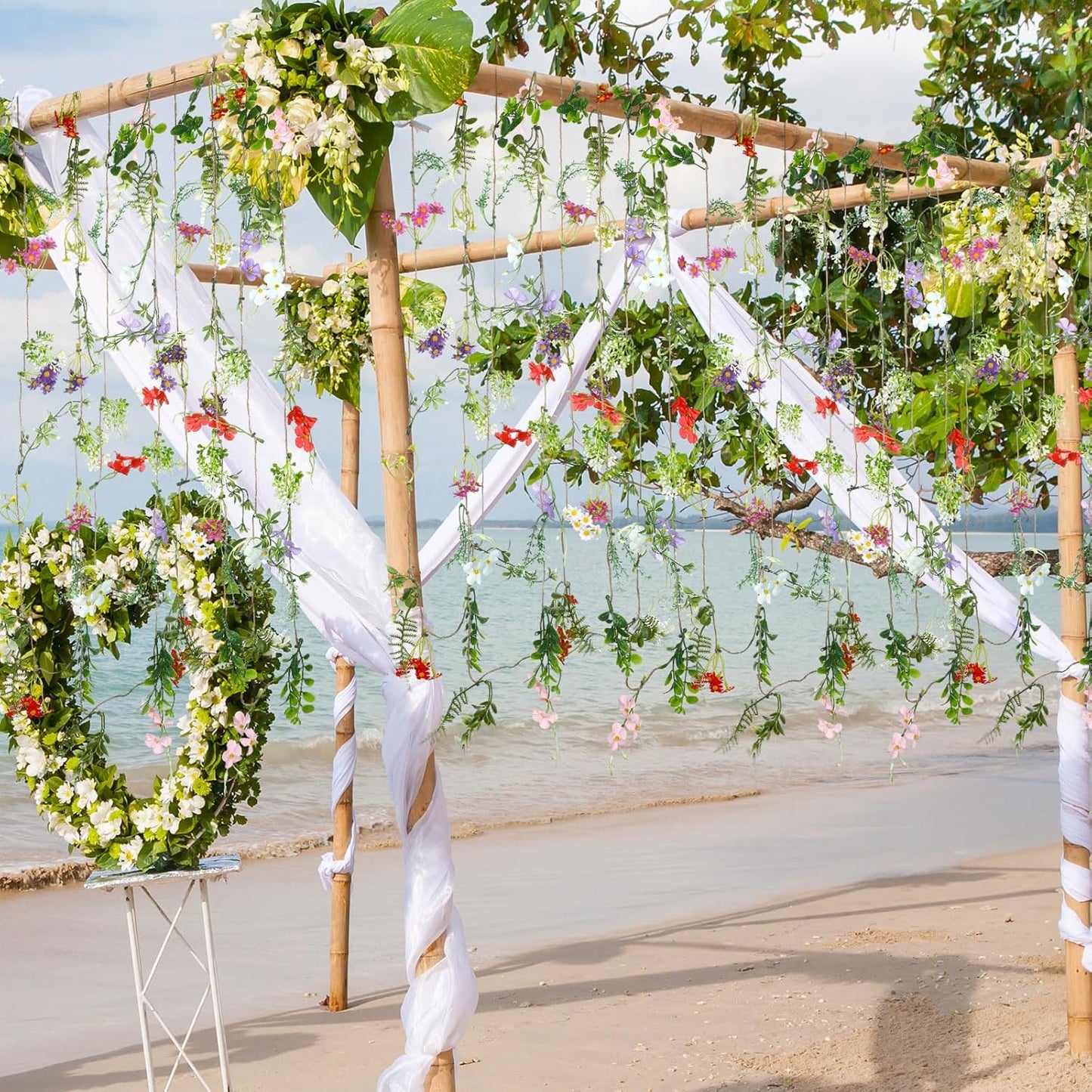 Yunlly 4 Pcs Artificial Flowers Hanging Decoration 6ft Faux Wildflower Vines Backdrop Floral Garlands Flower Vines for Wedding Party Background Birthday Home Birthday Garden Wall Arch Decor