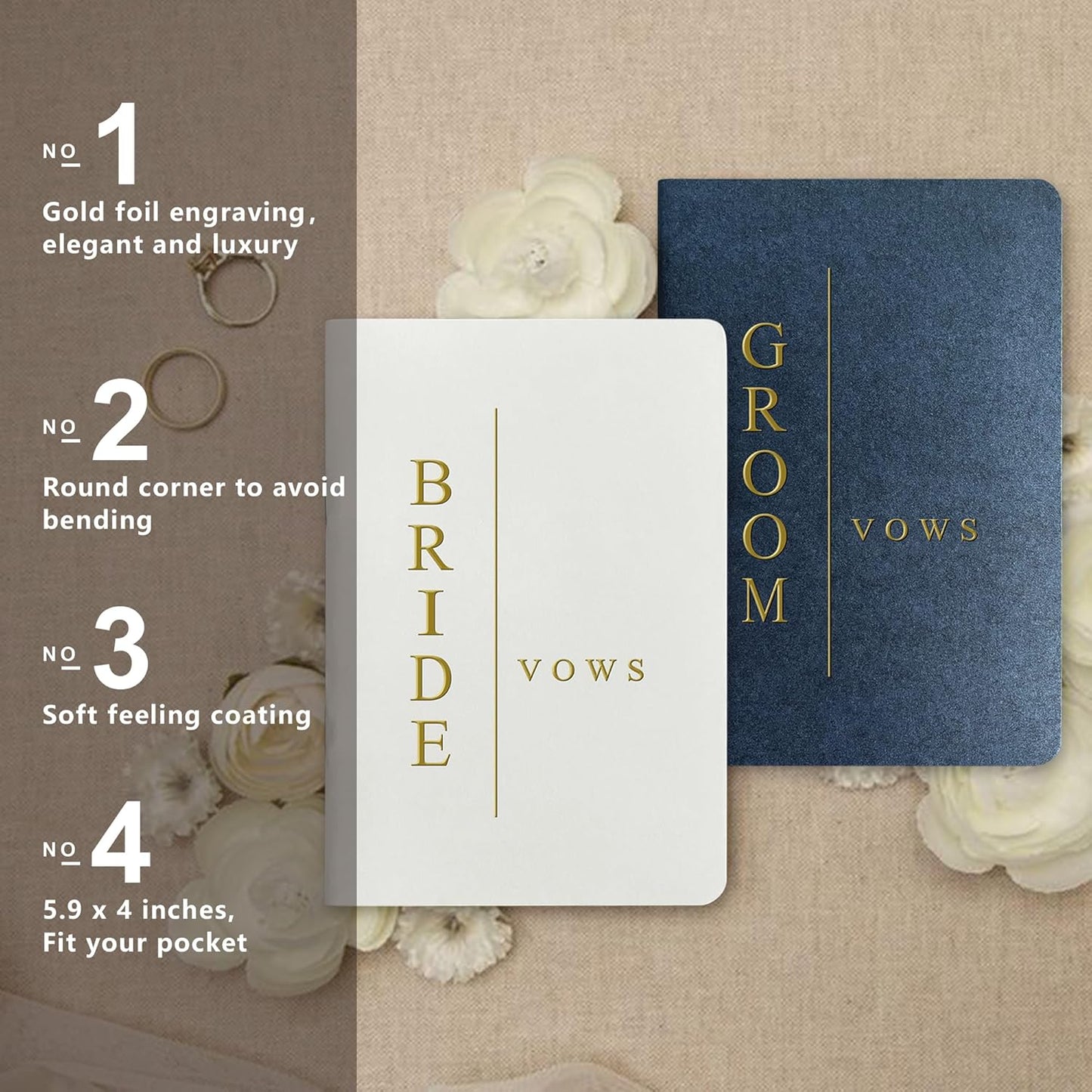 Vow Books His and Hers Wedding Vow Books Bride and Groom with Soft Touch Gold Foil Engraving Wedding Essentials(TR-GB-Navy)