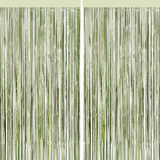 4 Packs Sage Green Foil Fringe Curtain, Light Green Glitter Metallic Tinsel Backdrop for Boho Birthday Wedding Bridal Baby Shower Engagement Martini Party Decorations Supplies