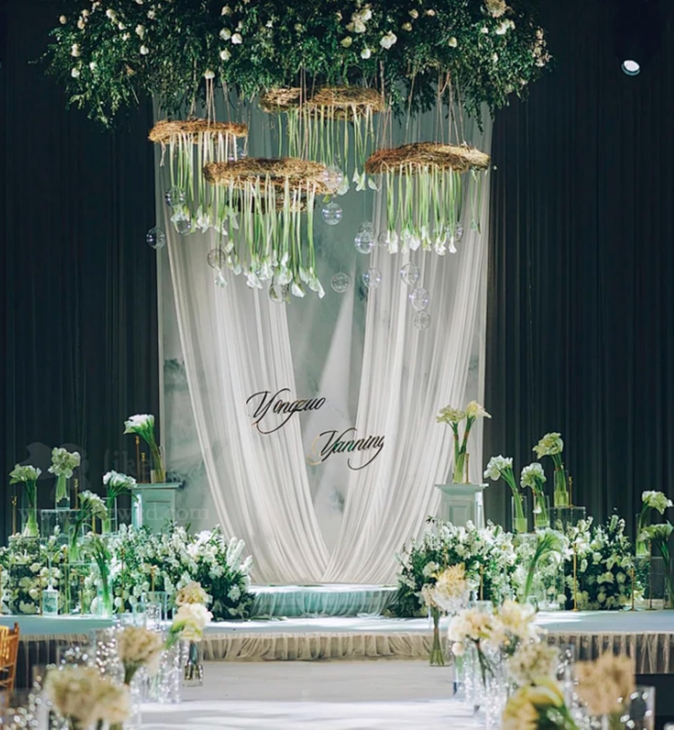 DUOBAO 6-Panel Chiffon Wedding Backdrop Drapes 5x10FT - Semi-Sheer White Fabric Ceiling & Stage Decor for Ceremony, Party, Outdoor Events