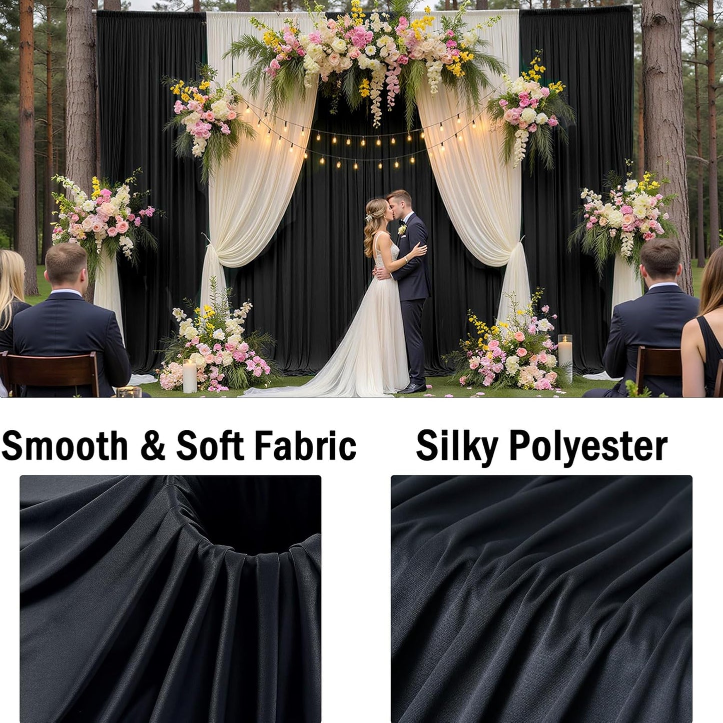 20ftx10ft Wrinkle Free Black Backdrop Curtain for Parties, 4 Panels 5x10ft Silky Polyester Photo Backdrop Drapes Back Drop Cloth for Wedding Birthday Photography Background Decor