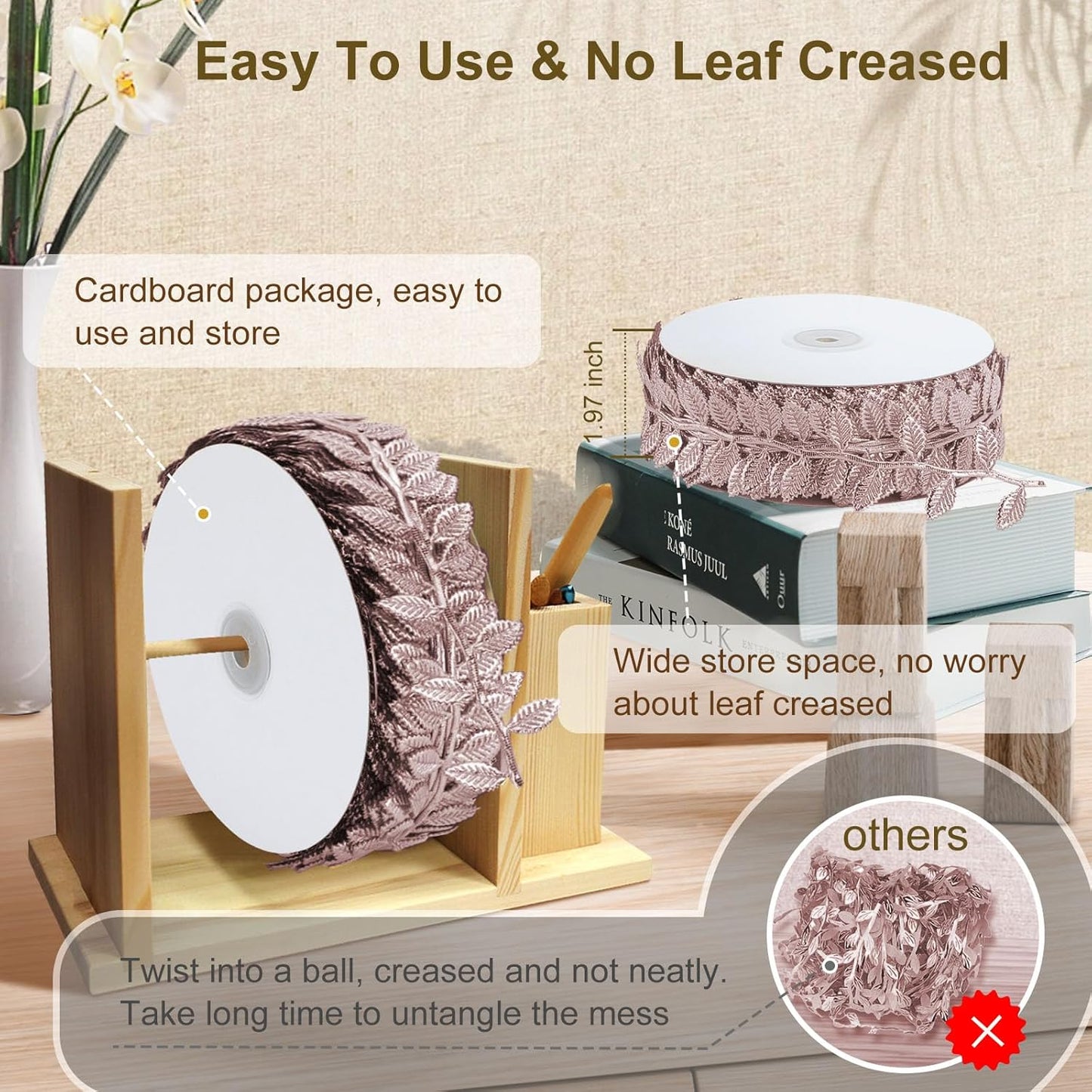 Naidiler Rose Gold Leaf Ribbon, Artificial Vines Leaves String Trim Ribbon Wild Jungle Botanical Greenery for Baby Shower Party Wedding Home Wreaths & DIY Craft (Rose Gold 120Ft)