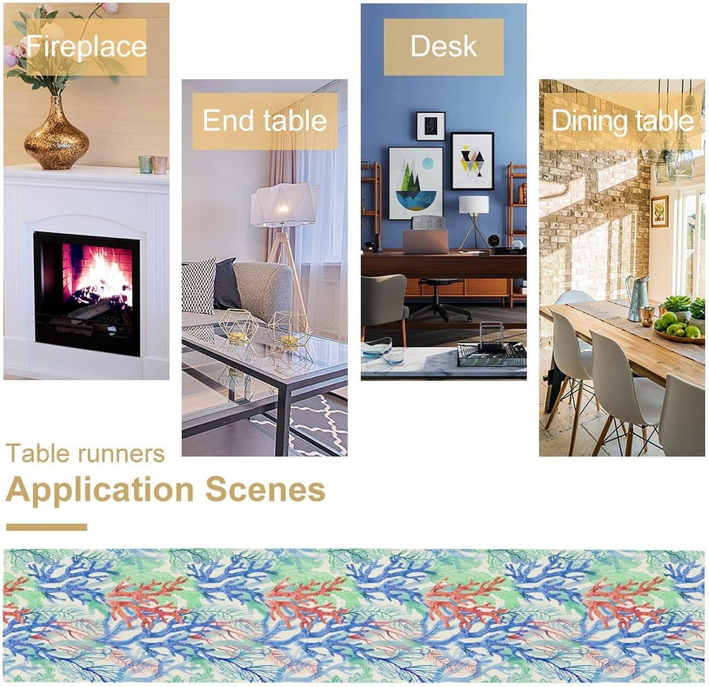 Summer Shell Starfish Table Runner, Seasonal Spring Summer Tropical Ocean Beach Indoor Party Kitchen Outdoor Table Decor 13x120 Inch