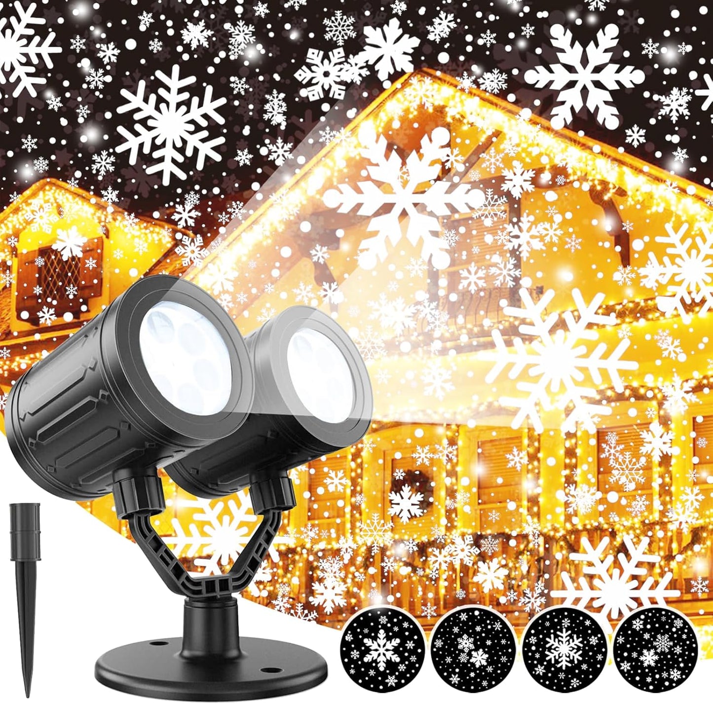 Christmas Snowflake Projector Lights Outdoor - Double Head Dynamic Snowflake Projector Lights with Waterproof Holiday Decorative Lighting for Indoor Outdoor, Xmas, Party, Yard Wall Decor
